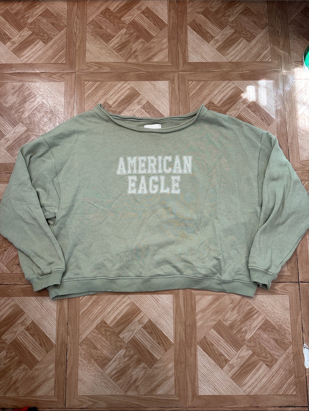 💜2 For $25💜 American Eagle Light Sage Green Slouchy Off The Shoulder Sweatshirt
